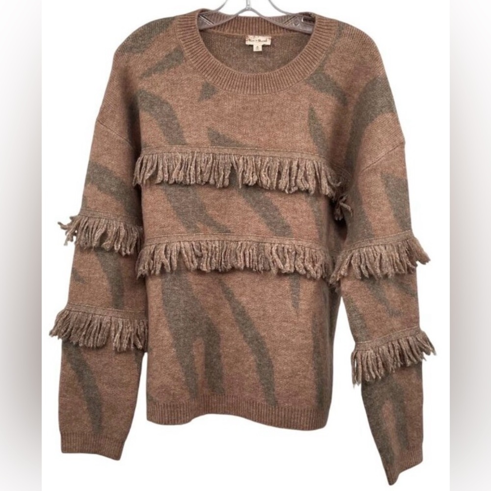 Hem & Thread Tan and Gray Fringe Sweater
